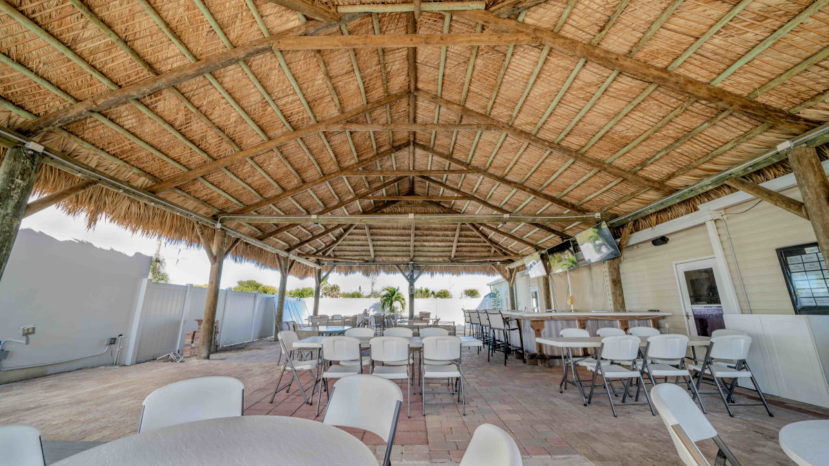 Large tiki over a seating area